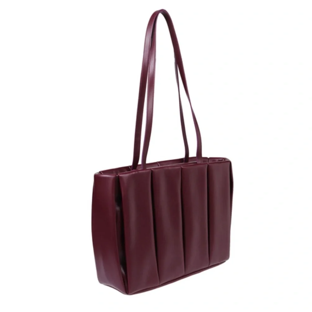 Themoirè Kore Burgundy Vegan Nappa Quilted Tote with Pouch & Dust Bag - Picture 3 of 15